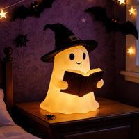 Reading Ghost with Witch Hat Cute Ghost Figurine Standing Tabletop Decoration Playful for Students, Bookshelf