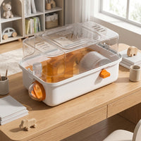 Transparent Hamster Cage Villa with Side Door and Handle, Single Layer House for Indoor Use, Portable Oval Shape Dwarf Habitat Viewing