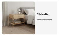 Rattan Design Nightstand with Storage Vintage Aesthetic Single-Drawer Stand with Woven Shelf Minimalist Design Bedside Table Rounded Corners for Guesthouse Owners, Apartment Dwellers, Homeowners, Bedroom, Small Areas, Hotel Room, Office