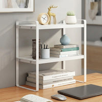 2-Tier Desktop Book Organizer, Desk Storage Shelf with Metal Frame for Students, Multi File for Office, Tabletop Rack