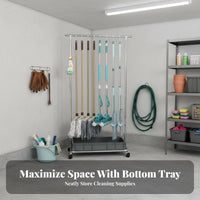 Broom and Mop Holder Rack No Required Stainless Steel Broom Stand Rust-Resistant Freestanding Cleaning Tool Holder for Garage, Utility Closet