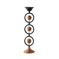 Candle Holder with Wood Base Decorative Metal Candle Holder Artisanal Rustic Candlestick for Entryway Table