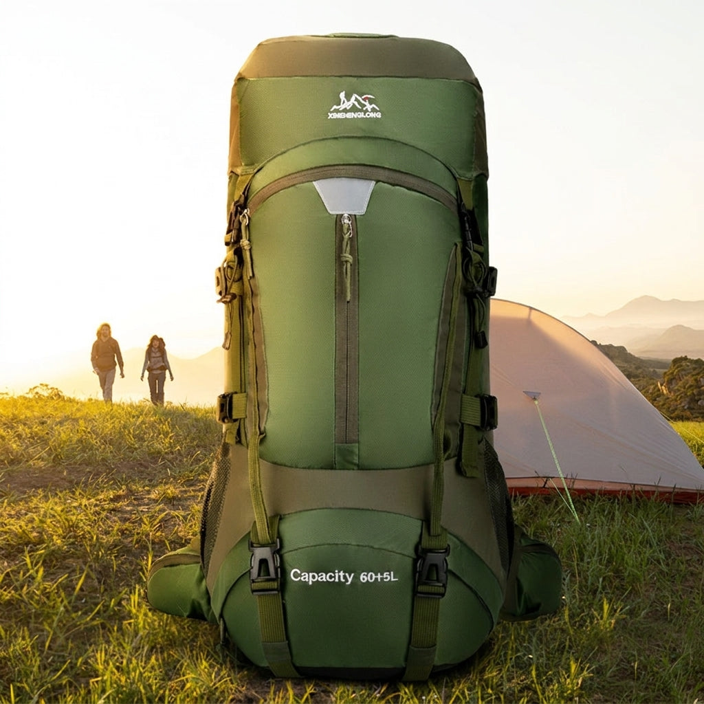 Large Rucksack 56-75L, Water-Resistant Hiking Backpack with Rain Cover, Nylon Rucksack for Hillwalking Scotland & Day Trips UK