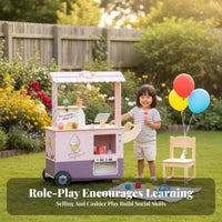 Ice Cream Shop Playset Realistic Design Wooden Ice Cream Cart With Accessories Kids Dessert Trolley for Preschoolers, Boys, Playroom, Daycare, Nursery