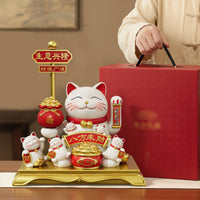 Gift-Box Fortune Cat Figurine Red Accents Fortune Cat Figurine Glossy Decor Piece for Countertop Display