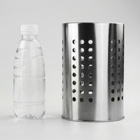 Utensil Holder and Cutlery Drainer, Stainless Steel Cutlery Organiser, Cylindrical Kitchen Sink Tidy with Hollow Design and Drainage Pedestal