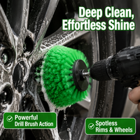 Green Car Cleaning Kit Drill Brush Wheel Detailing Wash Mitt Extension Rod Towel