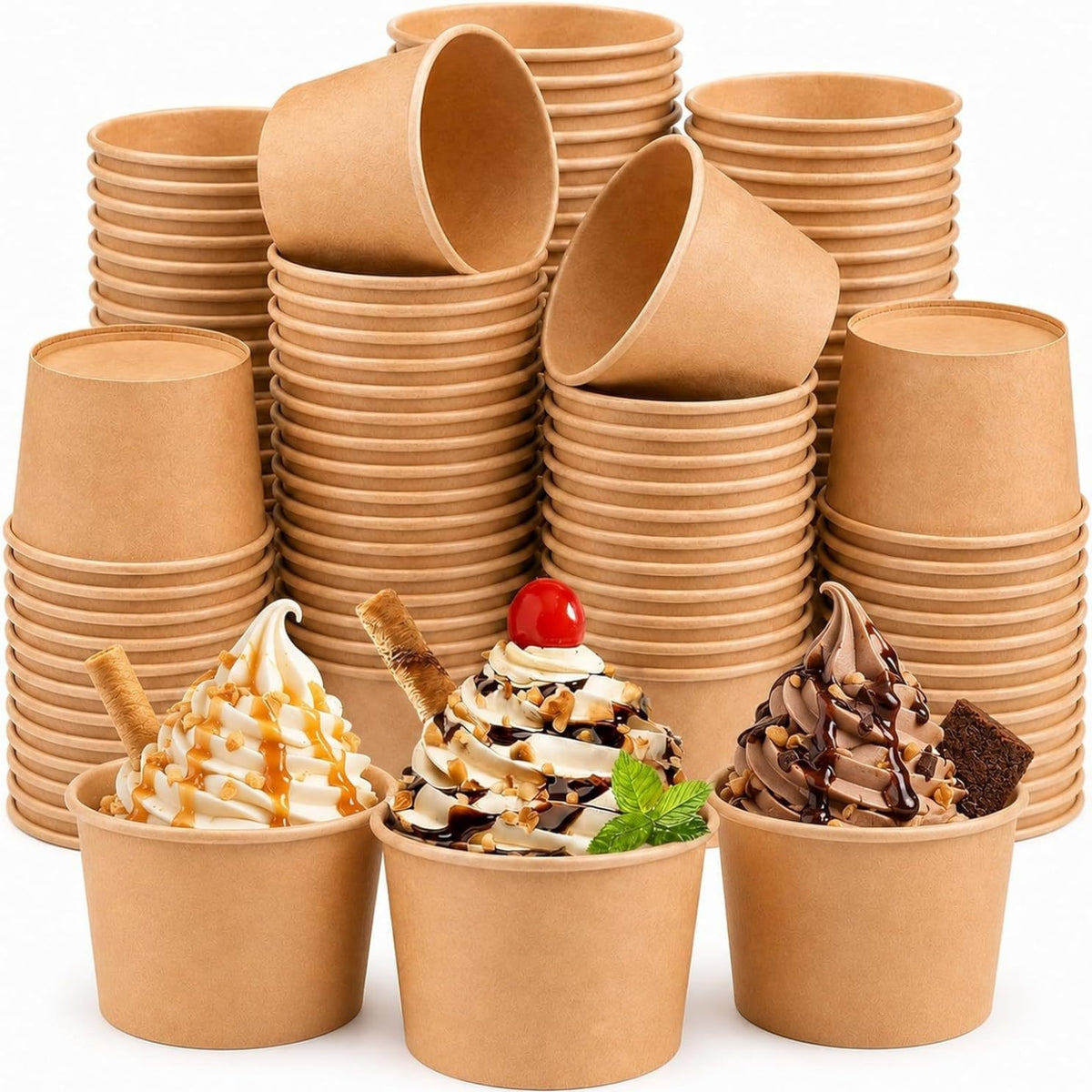 50 Pieces Kraft Paper Dessert Cup Plain Finish 8 Oz Paper Cup Compostable