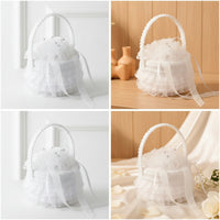 Lace-Trimmed Wedding Band Basket Small Band Basket with Handle Romantic Lovely for Engagement Proposal
