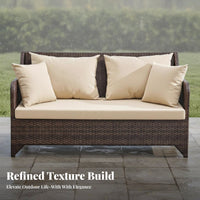 Waterproof Wicker Sectional Sofa with Table Wicker Patio Set with Table Weather-Resistant Outdoor Furniture Comfortable Cushions for Homeowners, Families, Entertainers, Terrace, Backyard, Balcony, Poolside