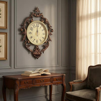 Bronze Toned French Style Wall Timepiece Scrollwork Ornate Wall Timepiece Floral Home Decor foliageLike Detailing