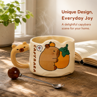 Capybara Stacking Ceramic Mug with Lid and Spoon, 300ml Creative Gift Set