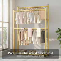 Stable and Sturdy Double Tier Clothes Rack Easy Assembly 2 Tier Garment Rack Large Capacity Double Rod Clothing Stand Anti-Slip Feet for Homeowners, Boutique Owners, Balcony, Bedroom, Entryway, Dorm Room