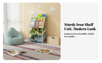 On casters Rolling Book Organizer Front-Facing Display 5-Tier Rolling book organizer Space-Saving children's Furniture Slim contour for Toddlers, Students, Nursery, Playroom, Kindergarten, Living Room