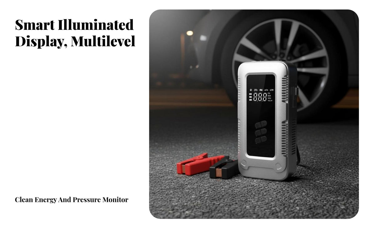 Car Boost Ignition Device with Inflator 2-in-1 Function Boost Ignition Device with Air Inflator Starts Dead Portable Tire Inflator for Cyclists