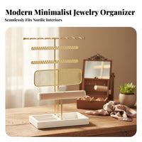 Necklace and Earring Holder Large Capacity Jewelry Stand with Band Tray Multi-Tier Jewelry Stand Stable Wooden Base for Vanity