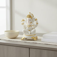 Resin Elephant God Statue Southeast Asian Style Lord of Obstacles Figurine Gold Accents Hindu God Idol for Collectors, Home Altar, Living Room