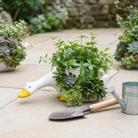 Resin Duck Cart Planter, Outdoor Duck Shaped Planter for Small Plants, Whimsical Garden Decor Figurine, Cute Animal Planter