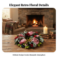 Artificial Peony Wreath Holiday Decor Peony Wreath Candlestick Holder Artisanal Look Farmhouse Door Hanger Lively Hues