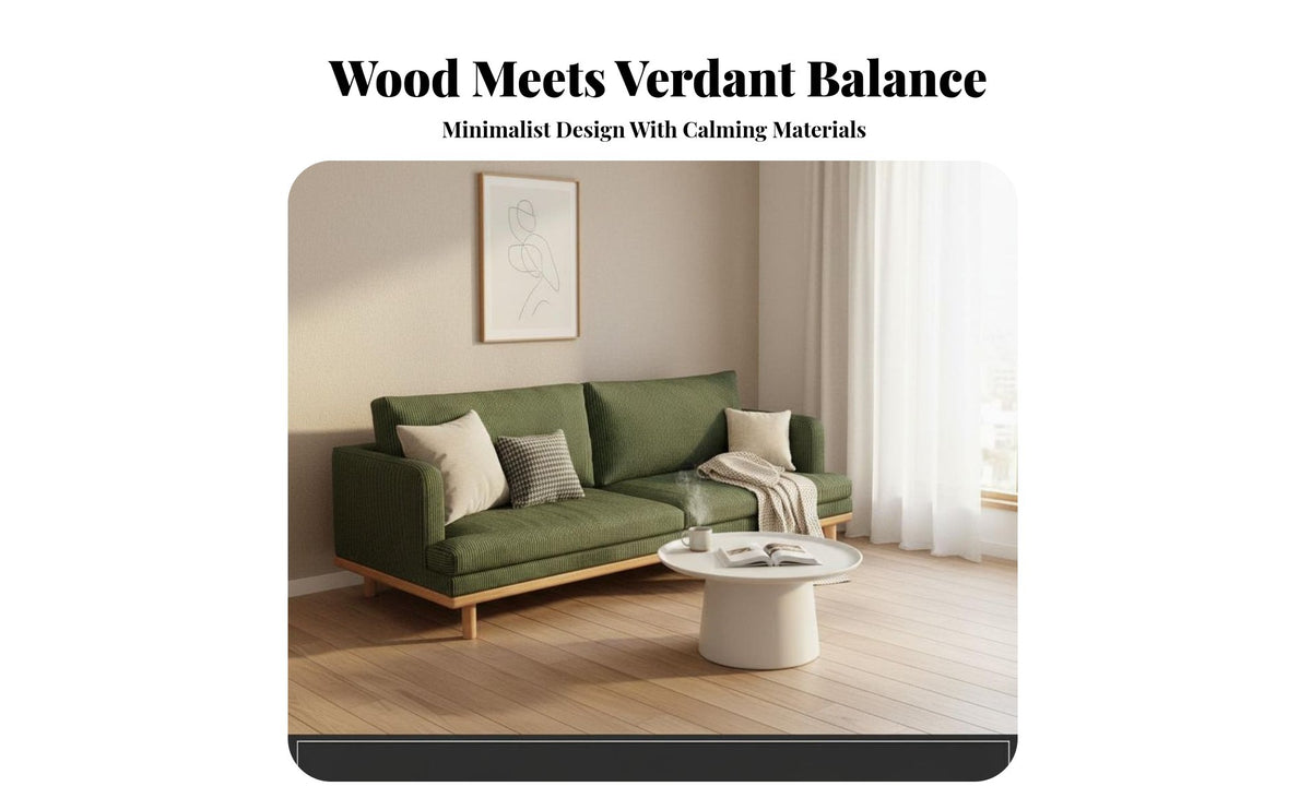 Japanese Inspired Corduroy Sofa with Wood Frame Modern Minimalist Design Corduroy Settee Small Space space-efficient Living Room Seating Easy Assembly for Apartment Dwellers, Homeowners, Office Workers, Lounge Area, Bedroom, Dorm
