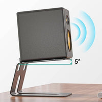 2 Pieces Studio Speaker Riser 5 Degree Upward Angled Studio Speaker Stand Sturdy Metal Construction Desktop Speaker Stand for Gaming Enthusiasts