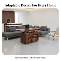 Convertible Elevating-Top Table Multi-Functional Convertible Coffee-to-Dining Table Space-Saving Living Room Furniture for Homeowners, Hosts