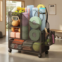 Rolling Mesh Storage Carrier Side Basket Exercise Mat Carrier Curved Guard Exercise Mat Rack Grid Wire