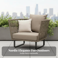 4 Pieces Waterresistant 4-Piece Woven Strap Sofa Set sun-resistant Garden Lounge Group Nordic design Outdoor Furnishing All-Weather for Hotel Managers, Entertainers, Patio, Terrace, Sunroom, rearyard