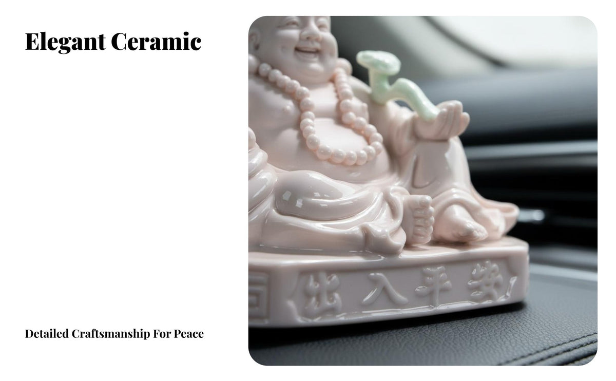 High-End Laughing Buddha Car Ornament Creative Design Ceramic Maitreya Buddha Statue Symbol of Luck and Prosperity Good Fortune Charm for Buddhists, Essence Ual Individuals, Homeowners, Vehicle Interior, Desktop, Meditation Space, Living Room