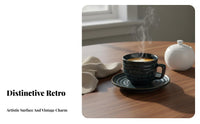 Ideal Gift Ceramic Coffee Cup Handmade Retro Teacup and Saucer Artisanal for Coffee Professional S, Homeowners, Breakfast, Kitchen, Office