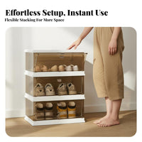 Space Saving Foldable Shoe Rack Installation No-Assembly Collapsible Shoe Cabinet Dustproof Dust-Proof for Apartment Dwellers, Sneaker Collectors, Dorm Room, Entryway, Hallway, Bedroom
