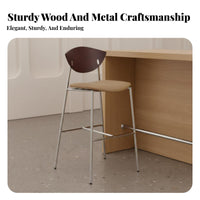 Integrated Footrest Wooden Bar Stool with Woven Backrest Ergonomic Design Counter Chair Easy to Clean Seating Furniture Padded Seat for Cafe Owners, Homeowners, Interior Designers, Hotel Front Desk, Restaurant, Kitchen Island