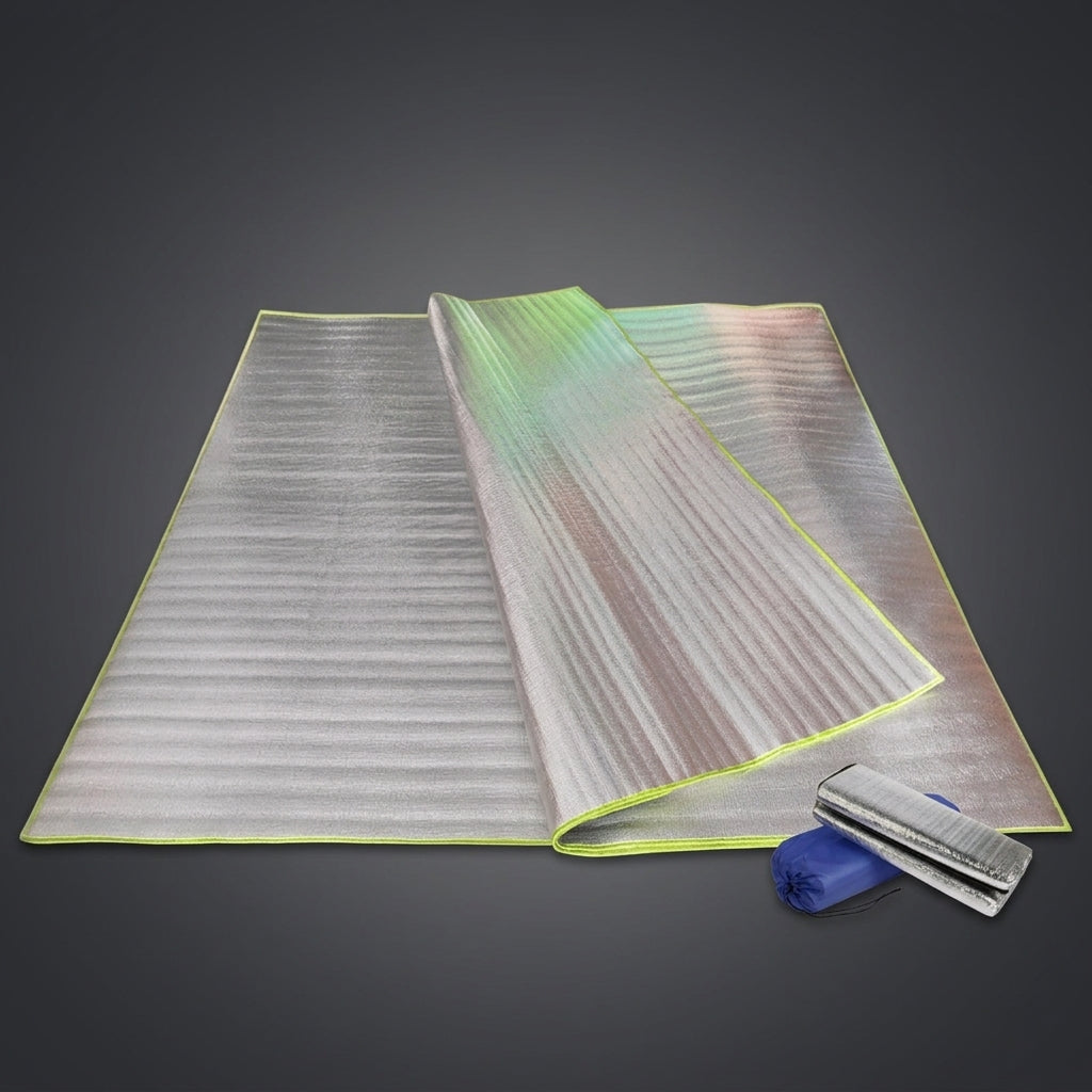 Picnic Blanket and Camping Mat with Aluminium Foil, Waterproof Blanket Sleeping Mat for Camping Hiking, Blue Foam Bottom with Carrying Straps