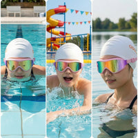 Mirrored Swim Goggles with Swim Cap Waterproof Eyewear Adjustable for Swimming Pool