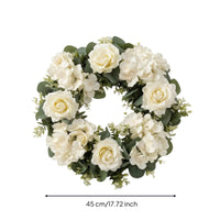 Rose Wreath with Hydrangeas Indoor Flower Wreath with Hanging Loop Faux Fake for Homeowners, Entrance Door, Entryway