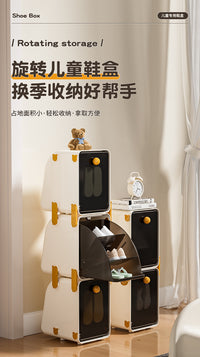 Rotating Shoe Storage Box with Lid, PP Plastic, Brown