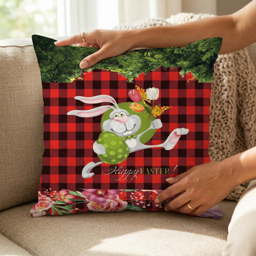 Easter Rabbit Cushion Cover Printed Pillowcase Soft Comfortable Throw Pillow Cover for Bedroom, Living Room, Bed, Sofa, Couch