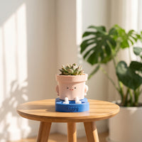 Planter Cute Planter with Stand Cartoon Bottom-Watering Plant Pot for Desk, Office, Windowsill