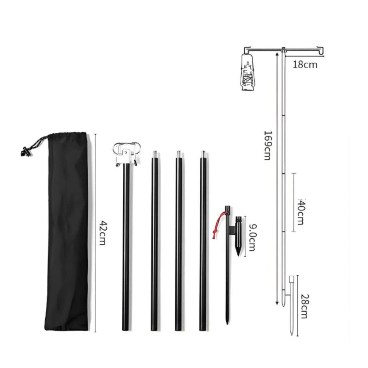 Telescopic Camping Lantern Stand Detachable Lamp Pole with Ground Stake Compact Light Pole with Double Hook Sturdy for Backyard