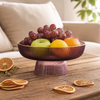 Footed Glass Fruit Bowl, Pedestal Fruit Bowl for Kitchen Island, Decorative Striped Glass Fruit Bowl, New Home Entertaining