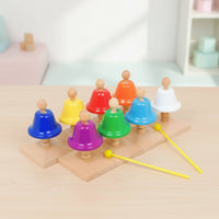8 Pieces Early Learning 8 Note Hand Bell Set Easy to Play Hand Bells Set Rounded Edges Colorful Desk Bells Wooden Base for Preschoolers, Toddlers, Classroom