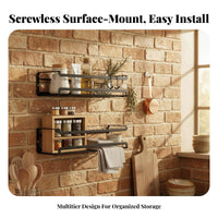 No-Drill Installation Wall-Mounted Seasoning Rack Multifunctional Multi-Tier Seasoning Rack Raised Guardrail Kitchen Organizer Easy to Clean for Home Cooks, Apartment Dwellers, Homeowners, Cabinet Door, Pantry, Bathroom