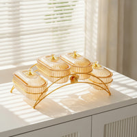 Snack Tray with Lids Gold-Tone Divided Serving Tray Snack Platter Decorative Organizer Clear for Hosts, Living Room, Countertop