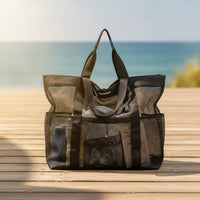 Reinforced Mesh Tote Bag Breathable Mesh Beach Bag Portable Lightweight for Pool