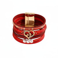 Mother Child Heart Bracelet Layered Design Secure-Fastening Clasp Wrap Bracelet