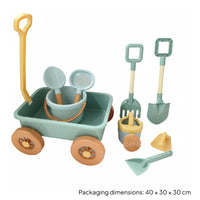 9 Pieces Summer Fun Children's Beach Cart with Shovel and Pail Sturdy Kids Sand Toy Cart with Accessories Hands-On Learning Pull-Along Beach Wagon Set Develops Fine Movement Skills for Toddlers