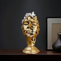 Hollow-out Face Sculpture Gleaming Abstract Face Sculpture Eye-Catching Resin Figurine with Butterfly for Homeowners, Living Room, Entryway Console