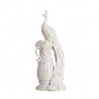 Peacock Statue with Pedestal Imitation Jade Peacock Sculpture Ivory-White Decor for Home Stylists, Entryway, Wedding