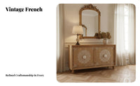 French & design Carved Door Cupboard Vintage Design Carved Double-Door Cabinet Distressed Finish Sideboard sturdy Wood Frame for Guesthouse Owners, Interior Designers, Apartment Dwellers, Entryway, Hallway, Living Room, Bedroom