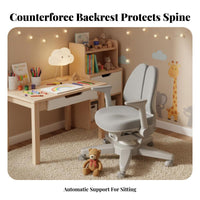 responsive spine Support Ergonomic Kids Chair Adaptive Double spinerest Adjustable Student Chair Breathable Mesh Fabric Desk Seat Built-in Footrest for Students, Parents, Study Room, Home, Bedroom, Playroom